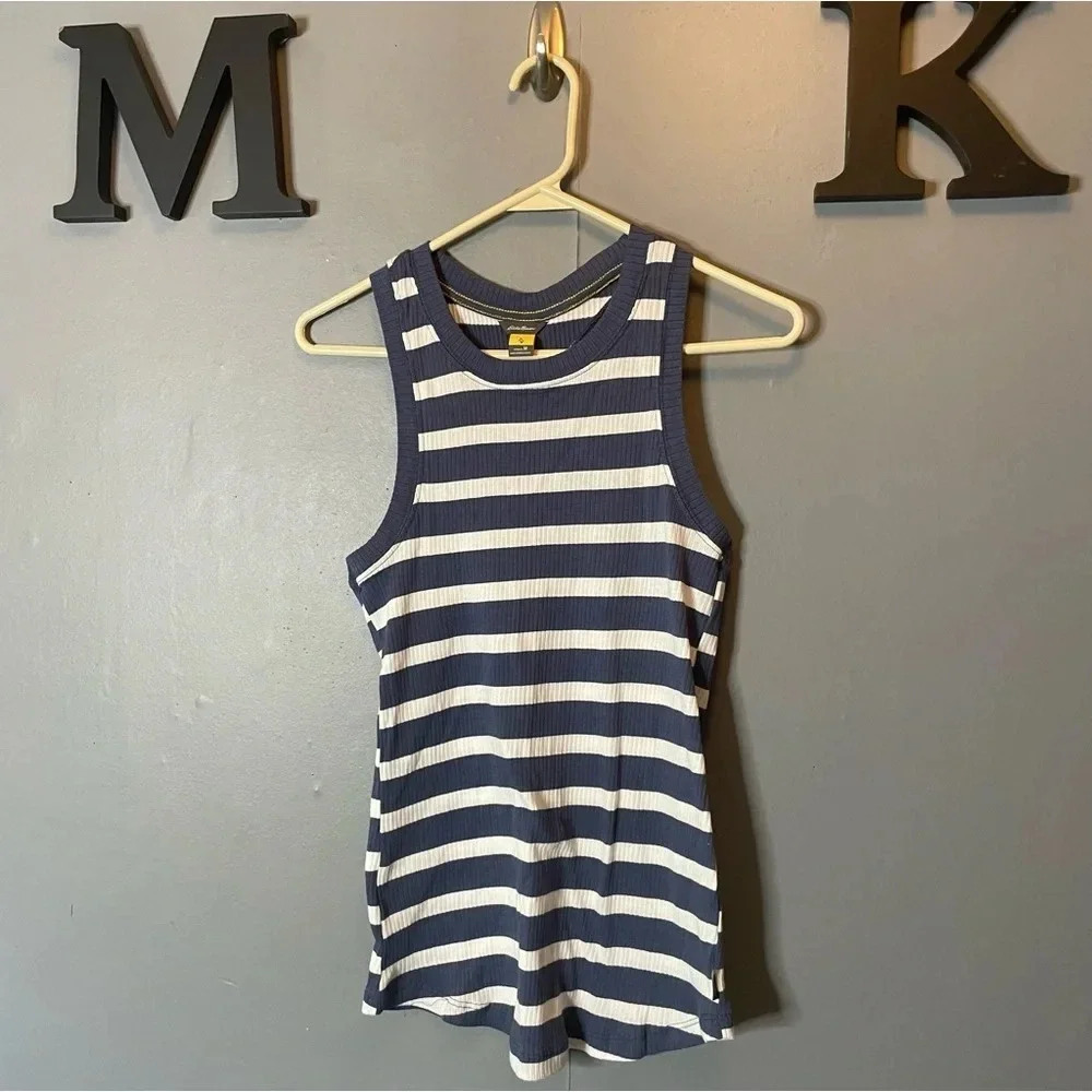 Eddie Bauer navy and white stripe high neck tank top women’s size medium